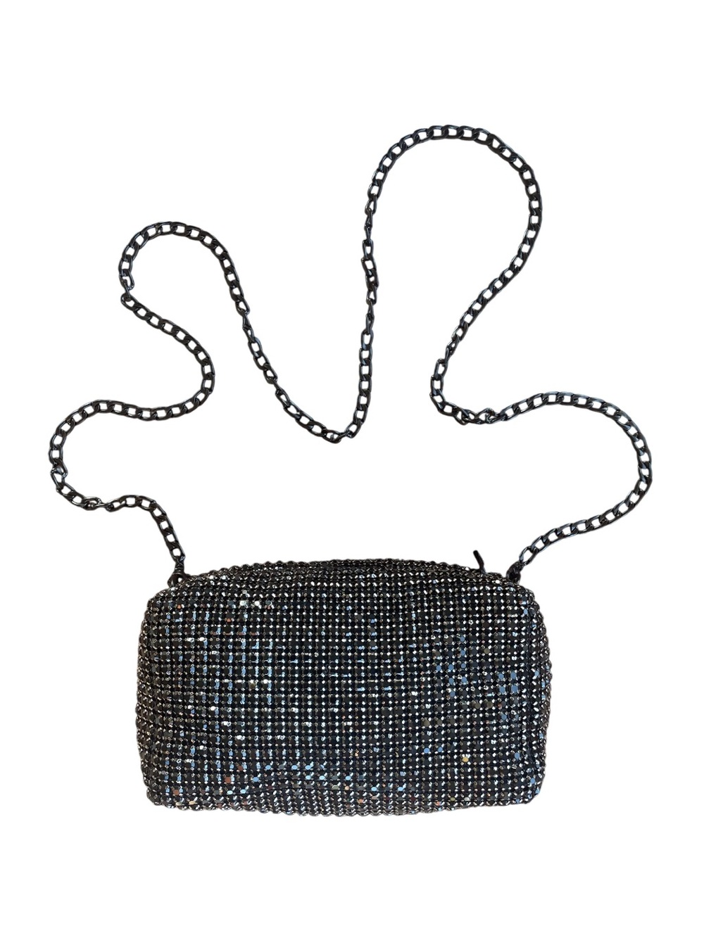 Crystal Rhinestone Evening Mini Bag Black Sparkly Clutch Chain Strap Like New